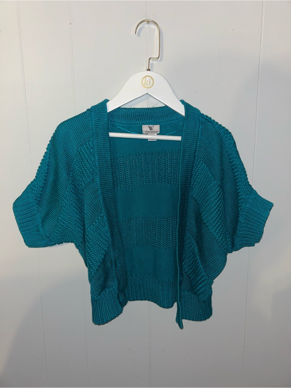 Worthington Teal Open-Front Short-Sleeve Cardigan